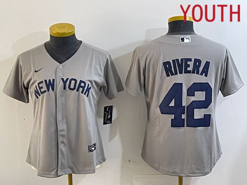 Youth New York Yankees 42 Rivera Grey Game Nike 2024 MLB Jersey style 2